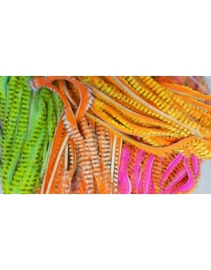 Hareline Dubbin Tiger Barred Rabbit Strips in Black and Orange and Tan